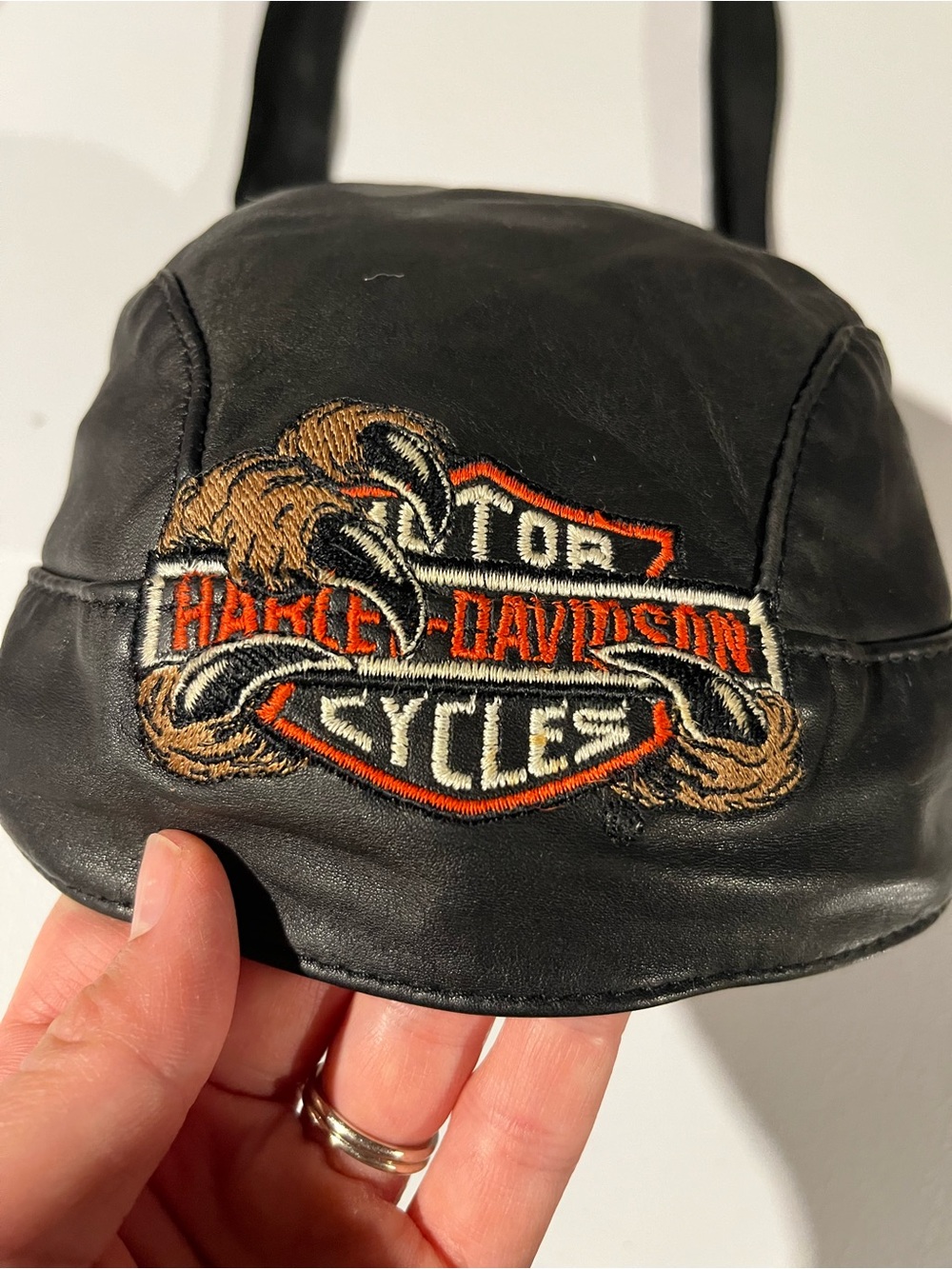 Vintage 100% Leather Harley Davidson Embroidered Cap/ Doo Rag